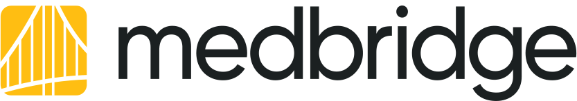 Medbridge logo with a yellow abstract design and "medbridge" in bold black letters on a white background.